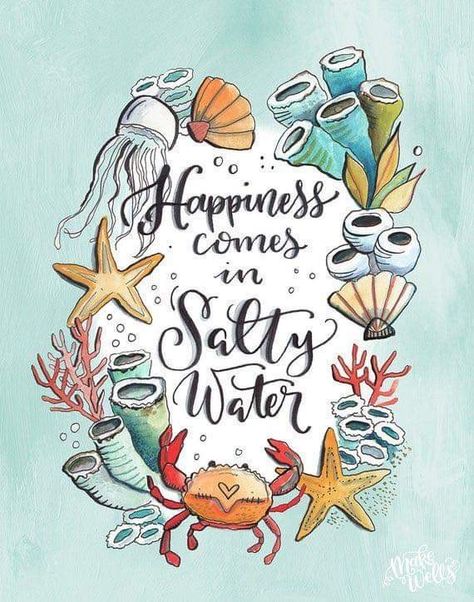 Salty Drawing Ideas, Salty Drawing, Painted Illustration, Round Robin, Ocean Quotes, I Love The Beach, Mermaid Life, Seni Cat Air, Lake Pictures