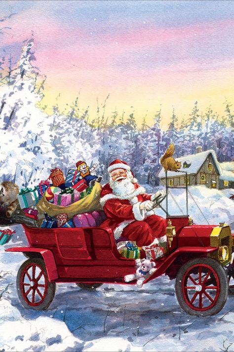 Train Christmas Cards, Christmas Jigsaw Puzzles, Christmas Car, Old Fashioned Christmas, Christmas Scenes, Vintage Christmas Cards, Christmas Paintings, Christmas Illustration, Christmas Images