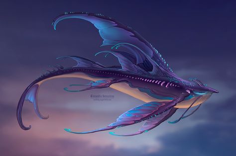 ArtStation - Whales, Alexandra Semushina Sea Creatures Art, Anime Karakterek, Creature Artwork, Mythical Animal, Fantasy Beasts, Alien Concept Art, Monster Concept Art, Creature Drawings, Alien Creatures