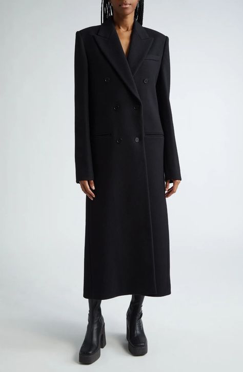 Stella McCartney Oversize Double Breasted Wool Coat | Nordstrom Black Wool Coat Outfit, Oversized Coat Outfit, Black Wool Coat Women, Wool Coat Outfit, Nyc Winter Outfits, Felt Coat, Black Wool Coat, Savile Row, Oversized Coat