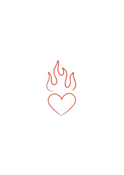 Heart And Flames Tattoo, Heart With Flames Tattoo Design, Fire And Heart Tattoo, Small Heart On Fire Tattoo, Fire Emoji Tattoo, Fire Aesthetic Drawing, Flaming Heart Tattoo Simple, Heart On Fire Drawing, Fogo Tattoo