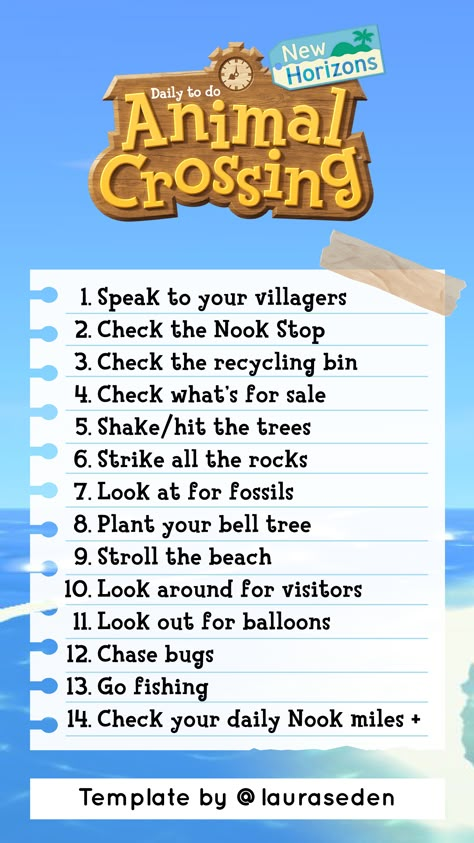 Daily TO DO - Animal Crossing New Horizons #animalcrossingnewhorizons #ACNH Things To Do On Animal Crossing, What To Do On Animal Crossing, Animal Crossing Things To Do, Animal Crossing Hacks For Beginners, How To Make Your Animal Crossing Island Cute, What To Do In Animal Crossing, Things To Do In Acnh, Things To Do In Animal Crossing, Animal Crossing To Do List