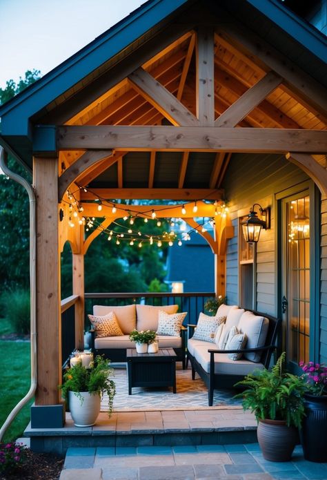 25 Covered Patio Ideas Attached To House For Cozy Living Small Covered Porch Ideas Backyards, Cozy Back Porch Ideas Covered Decks, Unattached Covered Patio, Partially Covered Patio Ideas, Back Deck With Fireplace, Large Covered Patio Ideas Layout, Covered Decks Ideas, Vaulted Covered Patio, Clear Patio Roof Ideas