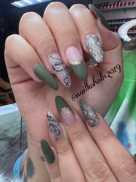 Army Green Nails, Green Nails, Snake Skin, Army Green, Skin, Nails, Green, Beauty, Quick Saves