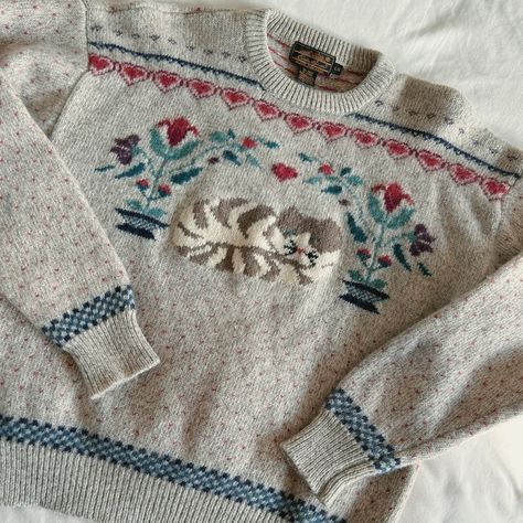 Vintage 80s sleepy kitten Eddie Bauer wool sweater Size L $95 Comment “I want it” or dm me if you would like to buy this sweater 🤍 Grandma Sweater Aesthetic, Sleepy Kitten, Grandma Sweater, Vintage Knitting, Vintage Sweaters, Wool Sweater, Eddie Bauer, Wool Sweaters, Dm Me