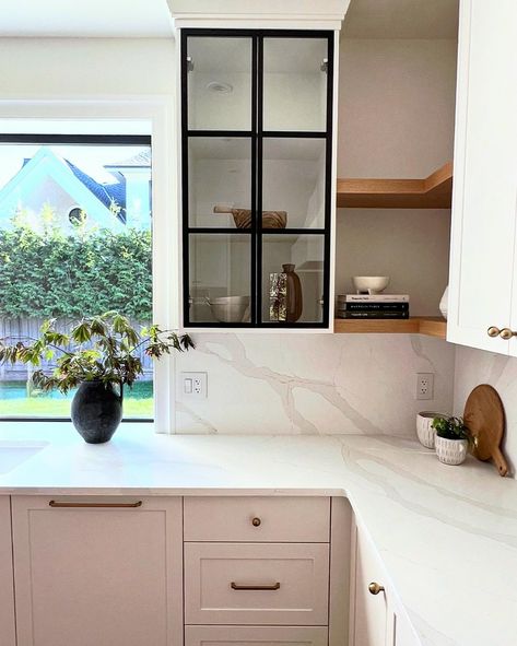 Classic warm, white kitchen… I think the black framed cabinet doors are my favourite.✨ @cercustomhomes #newbuild #kitchen #kitchendesign Window Between Cabinets, Warm White Kitchen, Framed Cabinet, White Kitchen Cabinets, Glass Doors, Kitchen Counter, New Builds, White Kitchen, Cabinet Doors