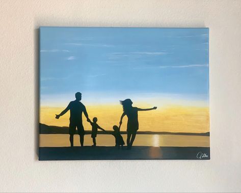 Abstract Family Painting, Happy Family Painting, Family Painting Ideas Diy Canvas, Family Acrylic Painting, Background Light Blue, Creating Aesthetic, Nativity Painting, Painting Model, Simple Oil Painting