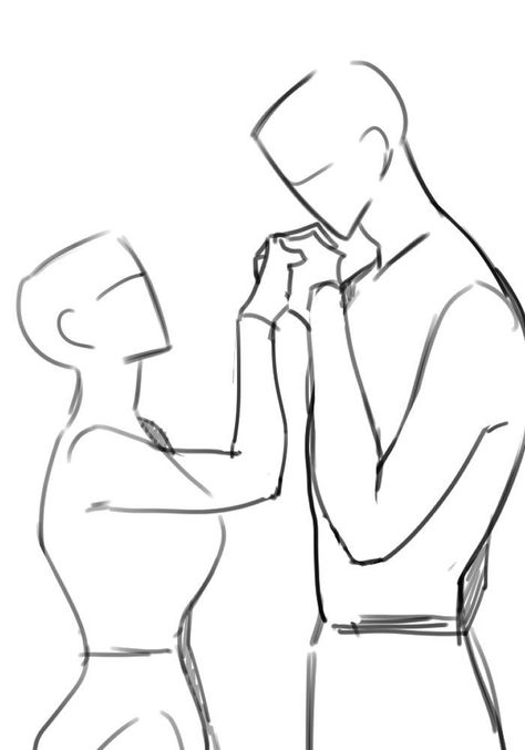 2 People Drawing Poses Couple, Propose Pose Drawing, Sketch Reference Poses Two People, Body Base Sketch Couple, Two People Facing Each Other Drawing, Tall And Short Friends Drawing, Art Reference Poses Two People Love, People Holding Hands Drawing Reference, Kiss Couple Pose Reference Drawing