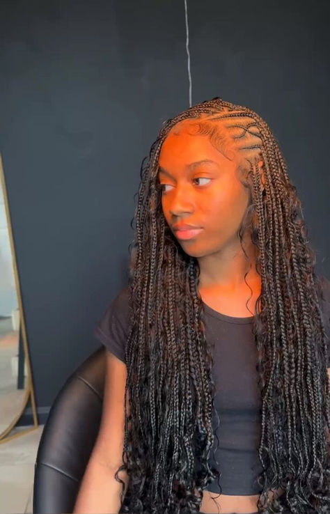 Cute Flip-Over Fulani Braids Fani Braids, Fulani Braids With Two Front Braids, Flip Over Fulani Braids With Color, Fulani Braids Half Up Half Down, Flip Over Fulani Braids With Sew In, Side Fulani Braids, Flip Fulani Braids, Criss Cross Fulani Braids, Fulani Braids With Bangs