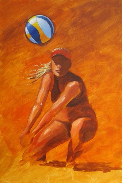 Volleyball Canvas Painting, Volleyball Paintings On Canvas, Beach Volley Aesthetic, Volleyball Artwork, Volleyball Painting, Volleyball Aesthetic, Volleyball Design, Volleyball Girl, Disney Character Drawings