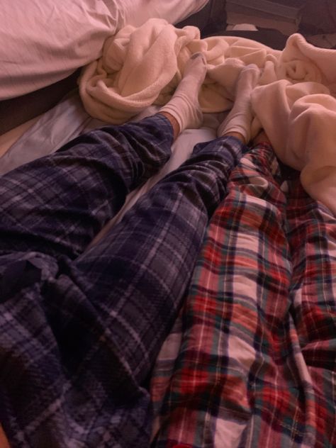 Sleeping Bf Aesthetic, Flannel Pjs Aesthetic, Boyfriend Sleepover, Autumn Sleepover, Flannel Pjs, Pure Life, Scratchboard Art, Pj Party, Couple Pajamas