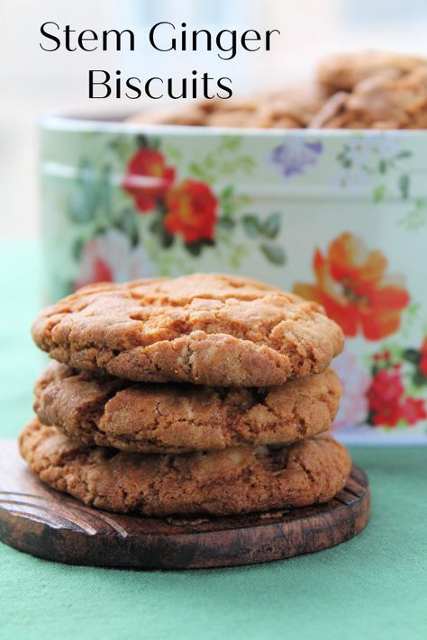 Ginger Stem Cookies, Stem Ginger Recipe, Stem Ginger Cookies, Ginger Sweets, Biscuit Recipes Uk, Recipe With Ginger, Stem Ginger, British Biscuits, Ginger Cookie Recipes