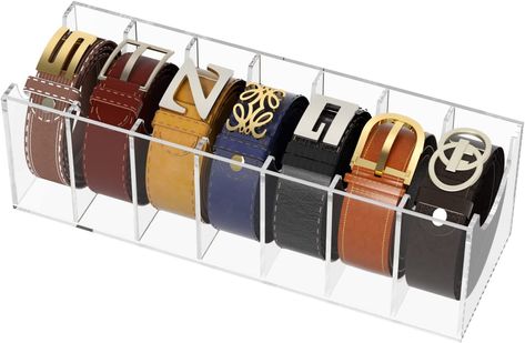 Belt Organizer, Acrylic 7 Compartments Belt Container Storage Holder, Clear Belt Display Case for Closet Tie and Bow Tie Organizer For Closet, Belt Rack, Belt Organizer, Belt Display, Clear Belt, Container Storage, Belt Holder, Display Case, Belts