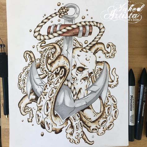 Skull Kraken, Neo Traditional Skull, Pirate Ship Tattoos, Traditional Skull, Kraken Tattoo, Inspiration Artwork, Complete Tattoo, Lantern Tattoo, Octopus Tattoo Design