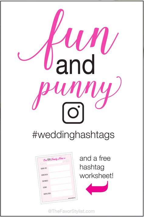 Are you you looking for ideas and inspiration for funny pun wedding hashtags? Download our free worksheet and follow the steps to create your own! #weddinghashtags, #bridalhashtag, #hashtaghelp Hashtags For Weddings Couple, Bachelorette Hashtag Ideas, Wedding Hashtag Ideas Generator, Hashtags For Weddings, Cute Wedding Hashtags, Funny Wedding Hashtags, Bachelorette Hashtags, Bachelorette Party Hashtags, Funny Hashtags