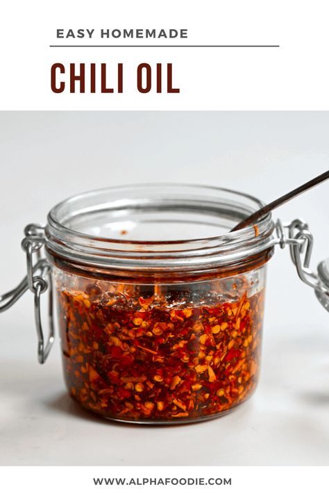 How to make Chili oil at home with just two base ingredients and a super quick and easy method. This gluten-free, vegan condiment is the perfect addition to elevate tons of meals, with a smoky, spicy aroma that is sure to delight! Diy Chili Oil How To Make, How To Make Chili Oil At Home, Diy Chilli Oil, Homemade Chili Oil Recipe, Home Made Chili Oil, Diy Chili Oil, Garlic Chilli Oil Recipe, How To Make Chili Oil, Hot Chili Oil Recipe