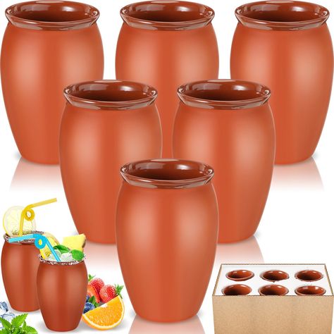 PRICES MAY VARY. Enough Quantity: you will receive a total of 6 pieces of cantaritos de barro, and the sufficient quantity is available not only for your daily use but also useful for small themed parties; These clay cups are completely glazed with a combination of glossy and matte finishes, making them safe to use, long lasting, reusable and easy to clean Thoughtful Design: the Mexican cups remain the color of the pottery, very distinctive and eye catching; They are creatively designed in the c Mexican Cups, Cocktail Cups, Tequila Margarita, Cocktail Cup, Fiesta Theme Party, Clay Cup, Margarita Glasses, Fiesta Theme, Margarita Cocktail