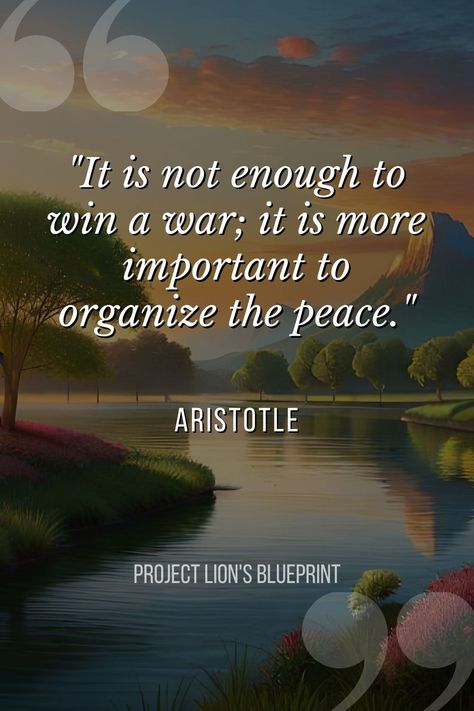 Reflect on Aristotle's timeless wisdom: 'It is not enough to win a war; it is more important to organize the peace.' Explore profound Greek philosophy quotes for deep insights. Follow @ProjectLionsBlueprint for more wisdom Aristotle Quotes Wisdom, Philosophy Quotes Deep Wisdom, Deep Philosophical Quotes, Greek Philosophy Quotes, Wisdom Quotes Deep, Hippocrates Quotes, Philosophy Quotes Deep, Peaceful Quotes, Aristotle Quotes