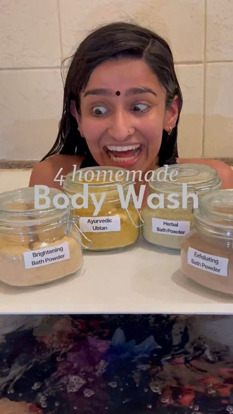 Diy Ubtan Recipe, Body Ubtan Diy, Bath Powder Homemade, Homemade Scrub For Face, Ubtan Recipe Homemade, Herbal Bath Powder, Homemade Body Wash Recipe, Body Wash Recipe, Diy Body Wash