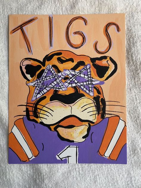 Clemson Preppy Painting, Lsu Painting Preppy, Clemson Canvas Painting, Clemson Room Decor, Custom College Painting, Lsu Paintings On Canvas, Preppy Fall Paintings, College Dorm Art Canvases, Dorm Art Canvases