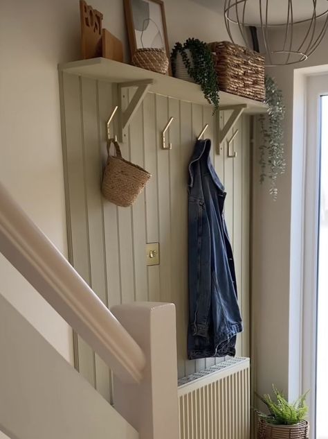 Back Entryway Ideas Small With Stairs, Small Coat Storage Ideas, Cottage Style Hallway, Enclosed Hallway Ideas, Box Hallway Ideas, Mudroom Staircase, Hallway Hanger Ideas, Cosy Hallway Ideas, Small Porch Ideas Uk Interior