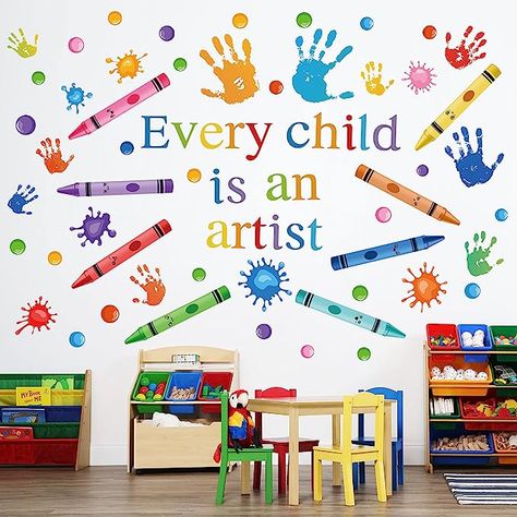 Amazon.com : Every Child is an Artist Wall Decals Watercolor Crayon Paint Splatter Wall Decal Handprint Polka Dots Splash Wall Stickers Colorful Peel and Stick for Classroom School Nursery Playroom Daycare Decor : Baby Preschool Set Up, Every Child Is An Artist, Daycare Decor, Crayon Painting, Vinyl Painted, Inspirational Wall Decals, Watercolor Splatter, Playroom Nursery, Kids Room Wall Decals