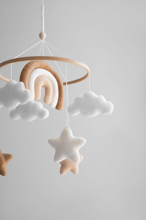 Clouds and Rainbow Baby Mobile Neutral Nursery Decor Gift | Etsy Nursery Rainbow Decor, Neutral Nursery Mobile, Neutral Nursery Rainbow, Rainbow Neutral Nursery, Cloud Sky Nursery, Boho Cloud Nursery, Beige Rainbow Nursery, Neutral Mobile Nursery, Sky Themed Nursery Gender Neutral