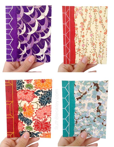 Japanese Stab Binding Patterns, Japanese Bookbinding, Crane Paper, Stab Binding, Japanese Stab Binding, Japanese Binding, Japanese Notebook, Binding Covers, Chiyogami Paper