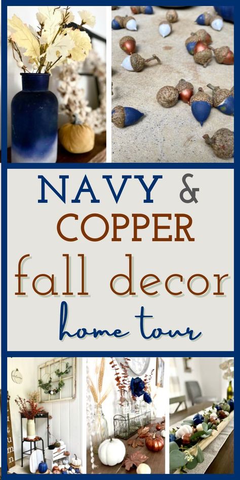 Navy Blue Mantle Decor, Navy Blue Pumpkin Decor, Blue Plaid Fall Decor, Navy Blue Fall Tablescape, Navy Pumpkin Decor, Blue And White Fall Decor Kitchen, Blue Fall Mantle Decor, Navy Blue Pumpkins, Blue And Rust Fall Decor