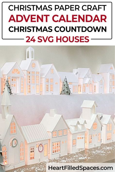 Advent Calendar Cut File, Cricut Paper Christmas Houses, Silhouette Cameo Christmas Ornaments, Cricut Christmas Houses, Cricut Village Houses, 3d House Cricut, Cricut Christmas Advent Calendar, Cricut Christmas Village Projects, Diy Advent Calendar Cricut