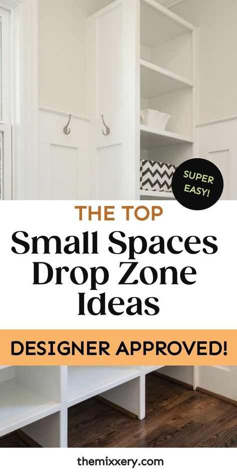 Looking for drop zone ideas to keep your entryway or mudroom organized? Check out these clever and practical drop zone organization ideas for small spaces. Say goodbye to clutter and hello to functionality with these smart solutions. Whether you need a spot for keys, mail, or shoes, these ideas will help you create an efficient and stylish drop zone. From wall-mounted organizers to multi-purpose furniture, there's something here for every space. Small Drop Zone Shelf, Back Door Drop Zone, Organize Entryway Drop Zone, Tiny Entryway Storage Ideas, Laundry Room Landing Zone, Diy Drop Zone Small Spaces, Drop Zone In Kitchen Small Spaces, Foyer For Small House, Family Drop Zone Small Spaces