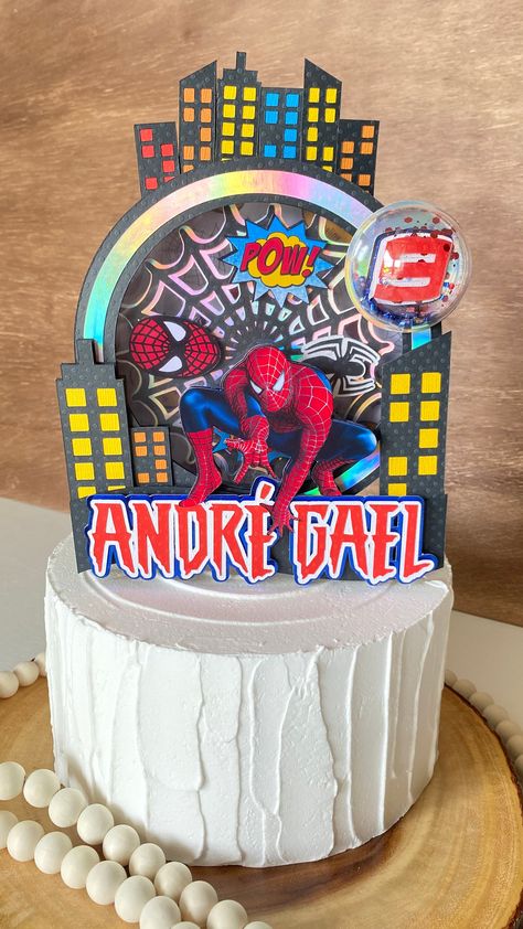 Marvel Cake Topper, Spiderman Birthday Decorations, Spider Cake Topper, 2023 Cakes, Spiderman Banner, Super Heroes Cake, Cake Topper Spiderman, Hello Kitty And Spiderman, Superhero Cake Toppers