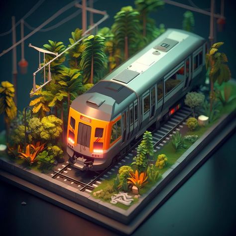 Train 🚊 in jungle 🌳. #3DModeling #DigitalDesign #CGIcreations #VirtualRealityArt #3DVisualization #ComputerGraphics Isometric Art 3d, 3d Modeling Aesthetic, Diorama Aesthetic, 3d Art Blender, Blender Ideas 3d, Railway Wallpaper, Stylized Diorama, 3d Modeling Ideas, Game Art Style