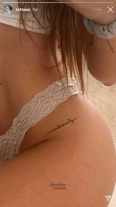 Pelvic Tattoo Hip Small Words, Hip Writing Tattoos Women, Cute Hip Tattoos For Women, Intimate Tattoos For Women Hip, Aesthetic Hip Tattoo, Hip Tats Small, Hip Small Tattoos Women, Hip Script Tattoo, Back Hip Tattoos Women