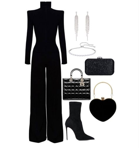 Suits Donna Outfits, Black Elegant Outfit Classy Chic, Elegant Dinner Outfit Classy Night, Black Jumpsuit Outfit Formal, Elegant Night Out Outfit Classy, Dinner Night Outfit Classy Chic, Black Jumpsuit Outfit Night Classy, Black Jumpsuit Outfit Night, Luxury Outfits Classy