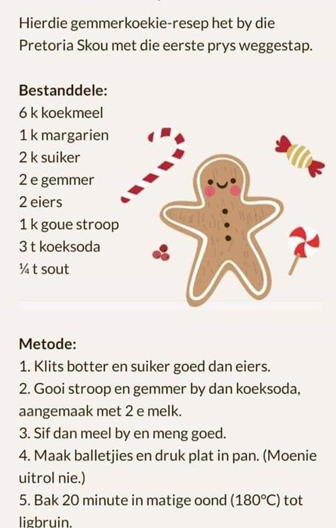 Kersfees Koekies Resepte, Gemmer Koekies Resep, Gemmer Koekies, Kersfees Koekies, Afrikaans Resepte, 100 Cookies Recipe, Easy Tart Recipes, African Dessert, Best Sugar Cookie Recipe