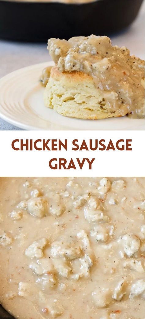 There is nothing better than a delicious savory breakfast of homemade chicken sausage gravy served over hot, flaky buttermilk biscuits. Perfectly seasoned ground chicken is combined with a homemade gravy that is full of flavor, creamy, and irresistible! Serve with fluffy scrambled eggs and homemade biscuits for the ultimate southern breakfast! Ground Chicken Gravy, Ground Chicken Breakfast Sausage, Chicken Biscuits And Gravy, Chicken Sausage Gravy, Homemade Chicken Sausage, Chicken Gravy From Broth, Southern Sausage Gravy, Flaky Buttermilk Biscuits, Midwest Kitchen