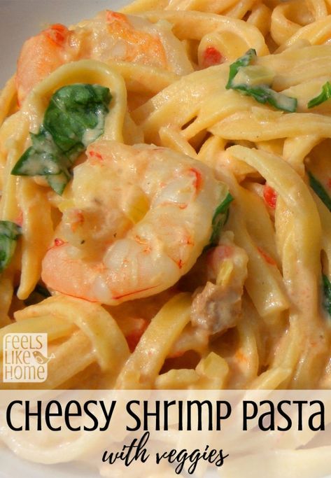 Cheesy Shrimp Pasta, Noodles And Mushrooms, Shrimp Pasta Bake, Recipes With Velveeta Cheese, Shrimp And Sausage Pasta, Cheesy Shrimp, Shrimp Casserole, Sausage Pasta Bake, Penne Recipes