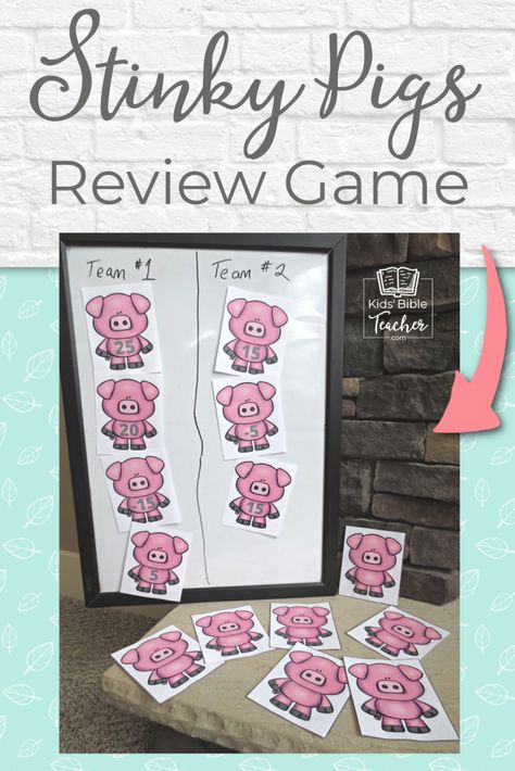 Stinky Pigs Review Game Pin Pie Birthday, The Narrow Gate, Fun Group Games, Bible Verse Memorization, Pig Games, Bible Resources, Memory Games For Kids, Birthday Card Craft, Review Activities