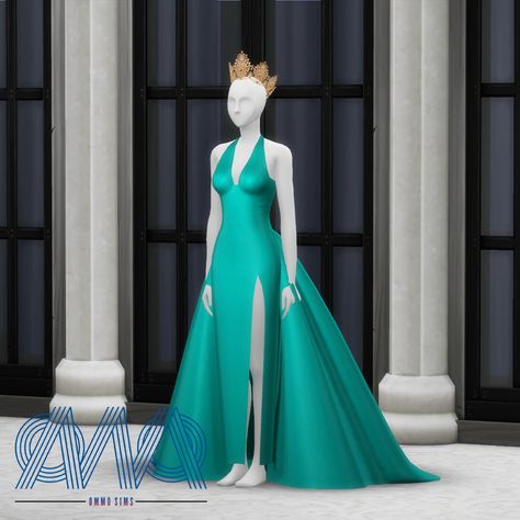 Asava's - Custom Green Duch... - Create a Sim - The Sims 4 - CurseForge Sims 4 Esmeralda Cc, Sims 4 Cc Graduation Gown, Sims 4 Met Gala Dress, Sims 4 Ballgown, Ts4 Cc Ball Gown, Halter Neck Gown, Formal Evening Gown, The Sims 4 Download, Evening Gowns Formal