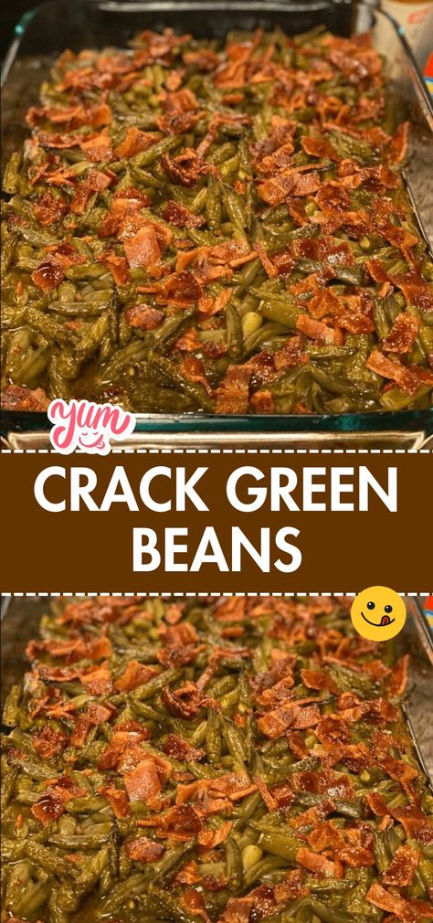 These green beans are so addictive, they're named "crack" green beans. Cooked with bacon, butter, and brown sugar, they're a sweet and savory side dish that's hard to resist. Bacon Green Beans Recipe, Southern Green Bean Recipes, Sweet Green Beans, Cracked Green Beans, Green Bean Casserole Bacon, Crockpot Green Beans, Baked Green Beans, Beans In Crockpot, Beans With Bacon