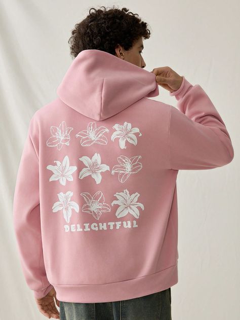 Men's Casual Knitted Long Sleeve Hooded Sweatshirt Sweatshirt, Loose Fit And Trendy For Daily Wear Baby Pink Casual  Long Sleeve Knitted Fabric Floral,Letter,Plants  Slight Stretch  Men Clothing, size features are:Bust: ,Length: ,Sleeve Length: Streetwear Sweatshirt, Cropped Leather Jacket, Couple Matching, Mens Hooded, Zip Up Hoodies, Men's Knit, Casual Streetwear, Men Clothing, Long Sleeve Casual