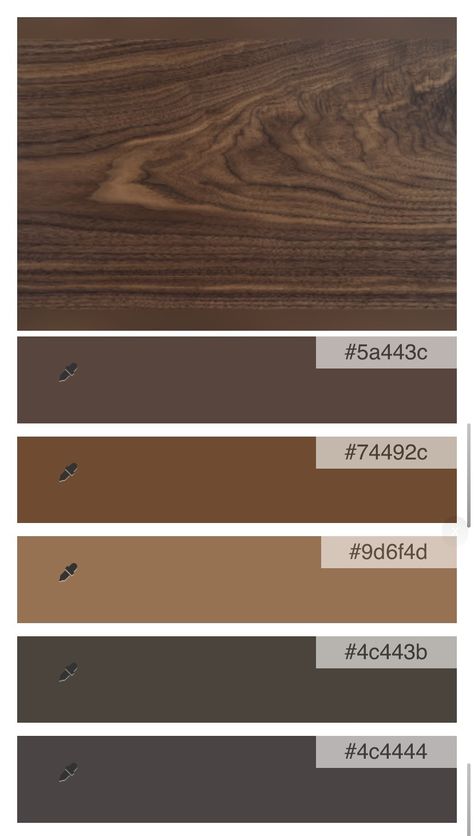 Wood Color Pallete, Dark Wood Color Palette, Walnut Color Palette, Wooden Color Palette, Wood Color Palette, Wood Palette, Brown Pantone, Kitchen Color Palettes, Color Castaño