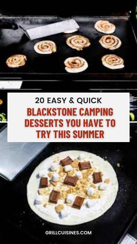 Indulge in 20 easy Blackstone camping desserts you must try this summer! From s'mores to skillet brownies, these delicious recipes are perfect for satisfying your sweet tooth in the great outdoors. Elevate your camping experience with these irresistible camping dessert ideas for crowd. Deserts On Blackstone, Easy Blackstone Griddle Recipes Dessert, Blackstone Recipes Dessert, Blackstone Camping Meals Breakfast, Camping Desserts For A Crowd, Blackstone Dessert Ideas, Blackstone Smores, Black Stone Dessert Recipes, Blackstone For A Crowd