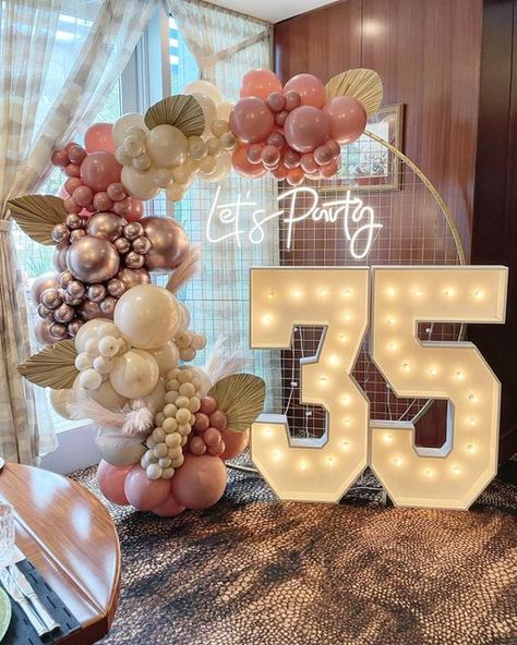 35th Birthday Party Decorations, 30 Backdrop Party Ideas, 21 Marquee Numbers With Balloons, Celebrating 35th Birthday, His 35th Birthday Ideas, 40th Birthday Marquee Ideas, Birthday Party At Home Decoration, Let’s Party Backdrop, 35 Theme Birthday Party