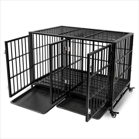 rehomerance 43" Stackable Dog Crate with Divider Panel for Large Dogs, Heavy Duty Pet Cage House for 2 Medium and Small Dogs, Escape Proof Metal Dog Kennel for Indoor Outdoor Metal Dog Kennel, Dog Organization, Steel Cage, Dog Crates, Dog Cages, Pet Cage, Two Dogs, Dog Pin, Dog Kennel