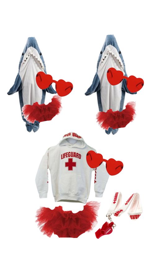 2 sharks, 1 life guard Shark Halloween Costume, Shark Halloween, Cute Group Halloween Costumes, Shark Costumes, Life Guard, Trio Halloween Costumes, Cute Shark, Trendy Outfits For Teens, Group Halloween Costumes