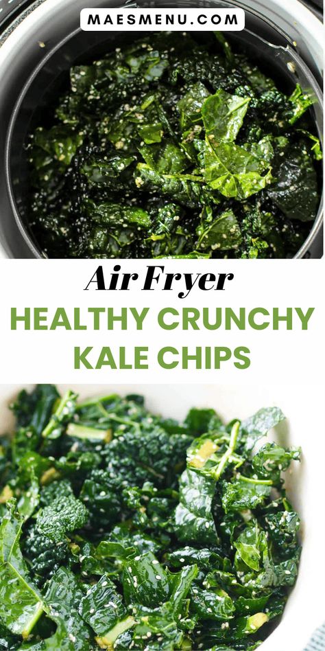 Dive into healthy snacking with my Air Fryer Kale Chips! These healthy kale chips are quick and easy to make and a great healthy alternative to traditional snacks. With a delightful crispy texture and full of flavor, they're also gluten-free, low carb, keto and packed with nutrients. Get my kale chip recipe here and enjoy a healthy, crispy snack without the guilt! #healthysnack #healthyrecipes Air Fryer Kale, Healthy Kale Chips, Chip Alternative, Air Fryer Chips, Kale Chip, Homemade Kale Chips, Fried Kale, Chip Recipe, Kale Chip Recipes