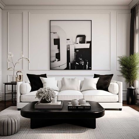 8+ Black and White Living Room Ideas for a Modern Minimalist Touch • 333+ Images • [ArtFacade] Living Room Designs Monochrome, Black And White Living Area, Modern American Style Interior Design, Black And White Vintage Living Room, Modern Minimalist Living Room Black And White, Black And White Lounge Room Ideas, Black White Interior Design Living Room, Black And White Interior Living Room, White And Black House Interior Design