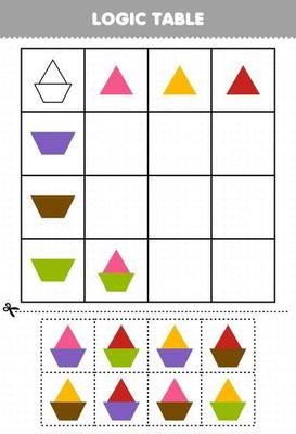 Education game for children logic table geometric shape trapezoid and rectangle printable worksheet 9954661 Vector Art at Vecteezy Reasoning Activities, Logic Games For Kids, Educational Activities For Preschoolers, Free Games For Kids, Kids Worksheets Preschool, Pattern Activities, Montessori Toddler Activities, Preschool Activities Toddler, Game For Children